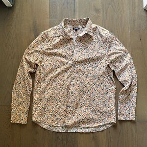 Express Floral Folk Art Boho Classic Button Down Men's Dress Shirt Size Large